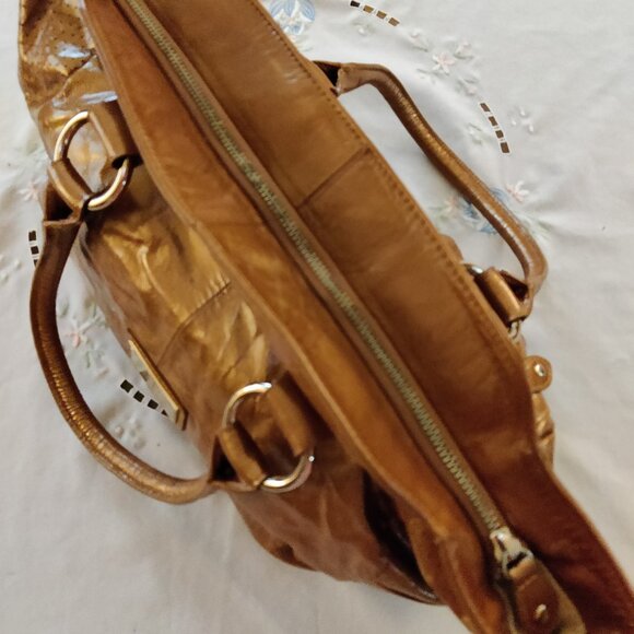 Charles David Crinkle Leather Shoulder Bag/Satchel in Golden Bronze - Picture 7 of 10